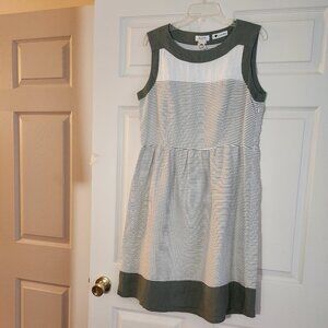 MALVIN Hamburg Germany Women Dress L White LINEN Gray Stripe Sheath Knee Length